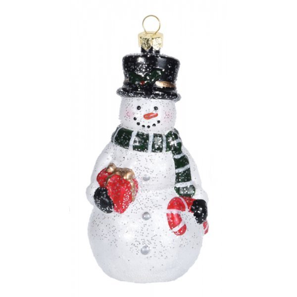 Χριστουγεννιάτικο Κρεμαστό Στολίδι Χιονάνθρωπος, με Δωράκι και Στρας (12cm)